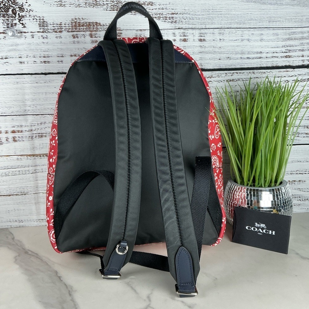 Coach Charlie Red White Lace Hearts‎ Floral Pattern Backpack Bag Work School - Picture 10 of 13
